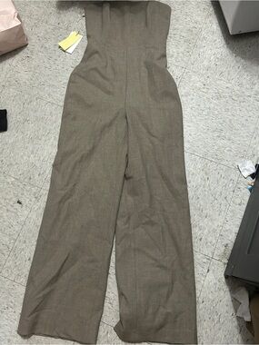 Wilfred Strapless Wide-Leg Jumpsuit in Taupe Brown